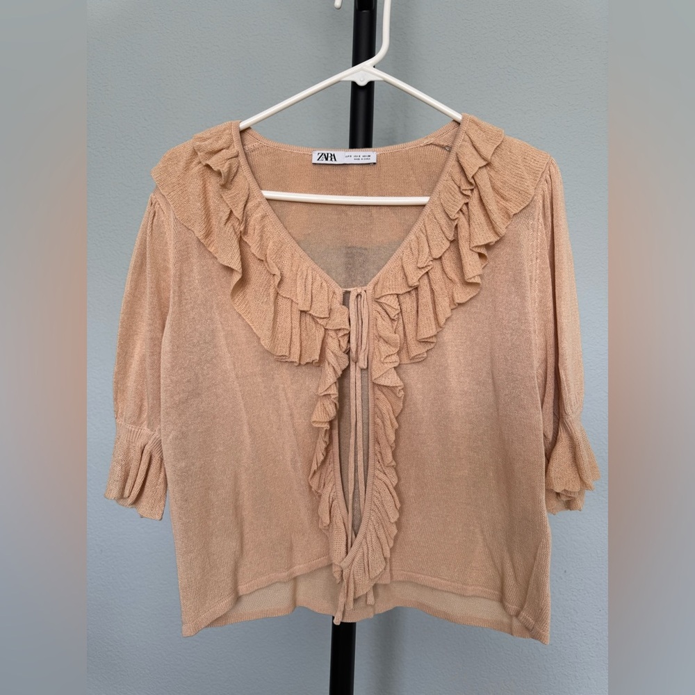 Zara Ruffled Beige Cardigan in size small (worn once)